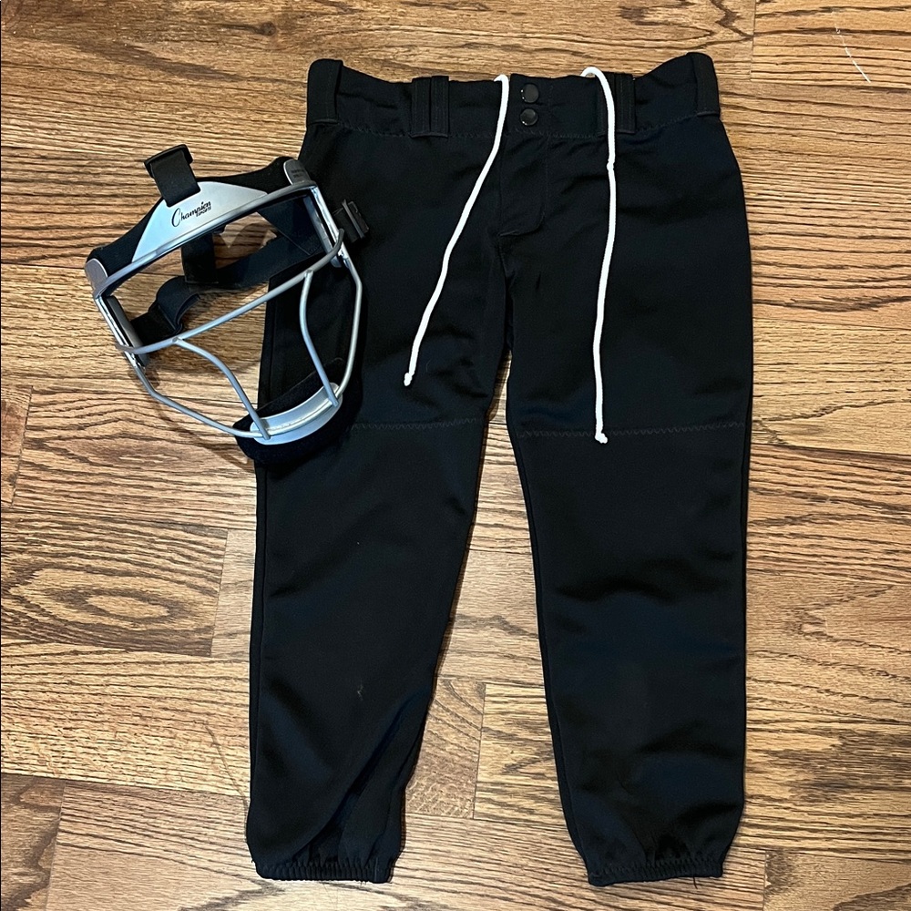 Girls softball pants and mask